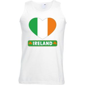 Bellatio Decorations - Singlet - Wit - Katoen - Ierse Vlag Print