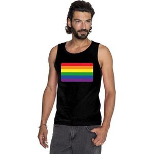 Gay pride singlet shirt/ tanktop met Regenboog vlag zwart heren