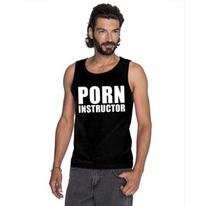 Porn instructor tekst singlet shirt/ tanktop zwart heren S