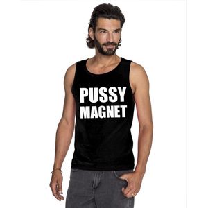 Bellatio Decorations - Singlet Shirt - Zwart - Heren - Pussymagnet Tekst