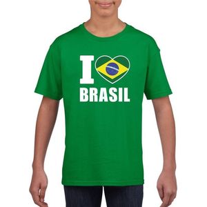 Groen I love Brazilie supporter shirt kinderen - Braziliaans shirt jongens en meisjes 146/152