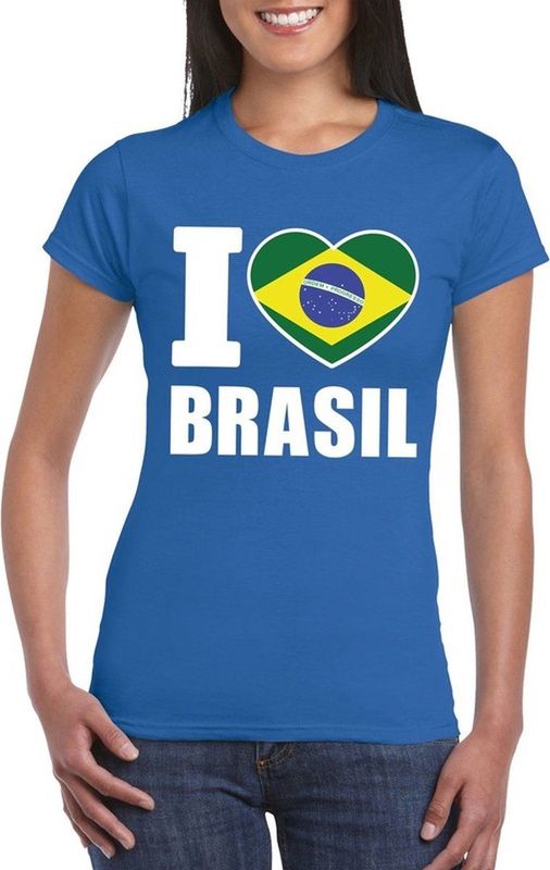 Bellatio Decorations - I love Brazilie - T-shirt - Blauw - Dames