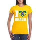 Geel I love Brazilie supporter shirt dames - Braziliaans t-shirt dames S