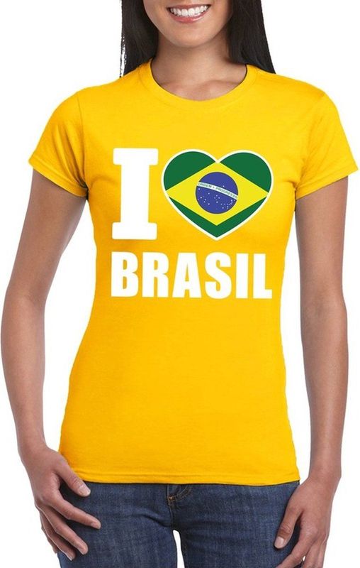Bellatio Decorations - I love Brazilie - T-shirt - Geel - Dames