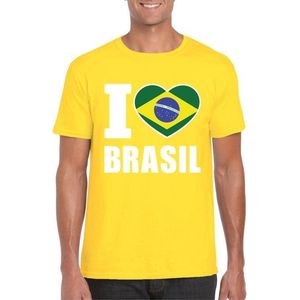 Geel I love Brazilie fan shirt heren - Feestshirts