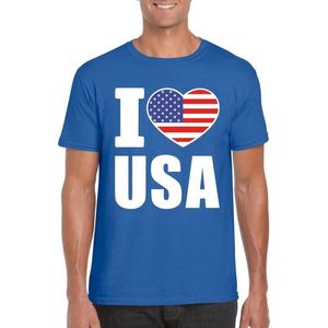 Blauw I love USA - Amerika fan shirt heren