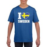 Blauw I love Sweden Zweden supporter shirt kinderen - Zweeds shirt jongens en meisjes 110 116