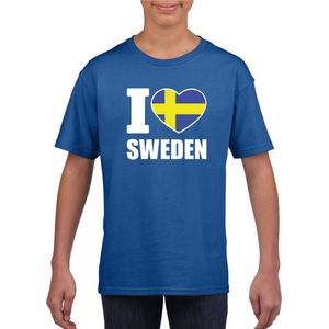 Blauw I love Sweden Zweden supporter shirt kinderen - Zweeds shirt jongens en meisjes 110 116