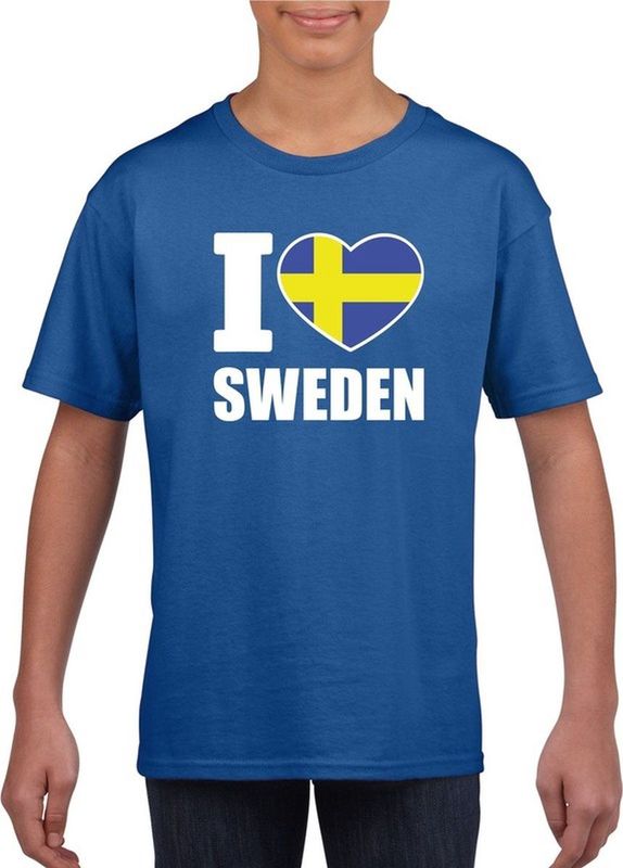 Blauw I love Sweden Zweden supporter shirt kinderen - Zweeds shirt jongens en meisjes 110 116