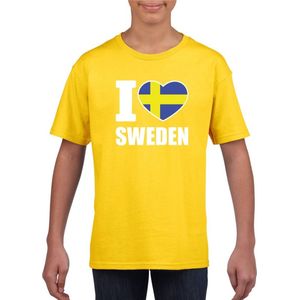 Geel I love Sweden Zweden supporter shirt kinderen - Zweeds shirt jongens en meisjes 110 116
