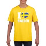 Geel I love Sweden Zweden supporter shirt kinderen - Zweeds shirt jongens en meisjes 110 116