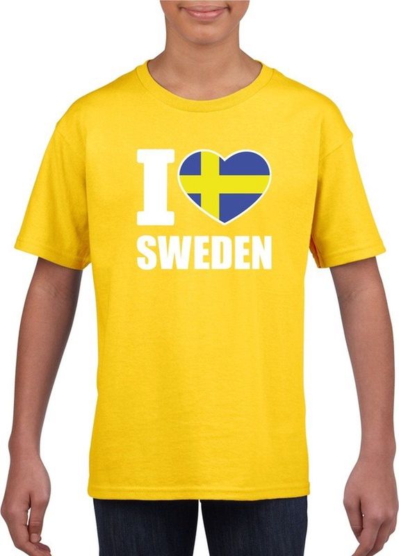 Geel I love Sweden Zweden supporter shirt kinderen - Zweeds shirt jongens en meisjes 110 116