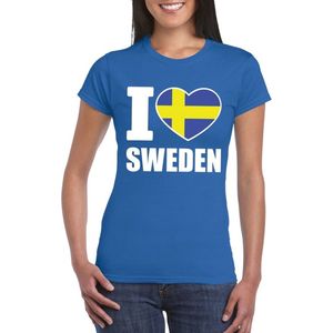 Bellatio Decorations - I Love Zweden - T-shirt - Blauw - Dames
