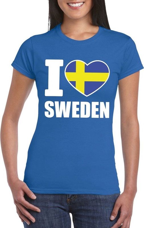 Bellatio Decorations - I Love Zweden - T-shirt - Blauw - Dames