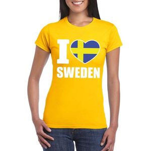 Geel I love Zweden/ Sweden supporter shirt dames - Zweeds t-shirt dames L