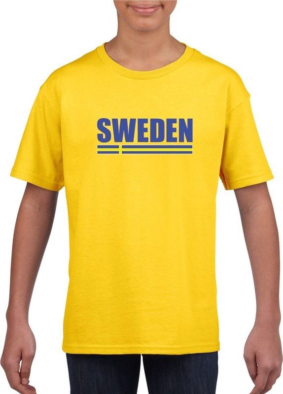 Geel Zweden supporter t-shirt voor heren - Zweedse vlag shirts 110 116