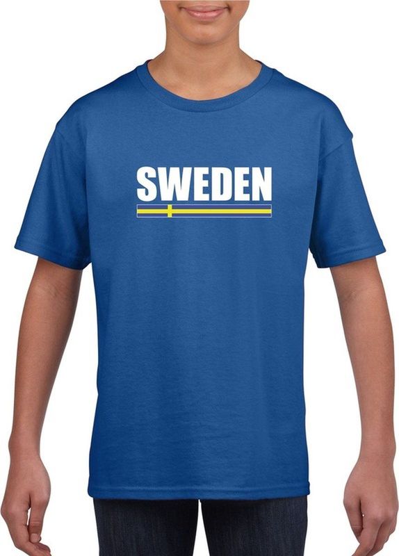 Blauw Zweden supporter t-shirt voor heren - Zweedse vlag shirts 110 116