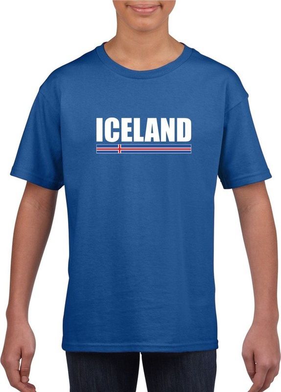 Blauw IJsland supporter t-shirt voor heren - IJslandse vlag shirts 110 116