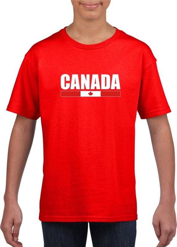 Rood Canada supporter t-shirt voor heren - Canadese vlag shirts 110 116