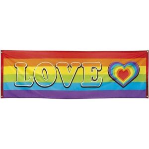 Regenboog met hartje vlag banier 74 x 220 cm