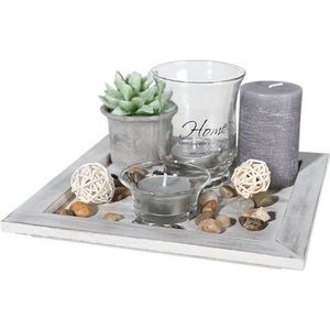 Woondecoratie tafel dienblad met theelichtjes 20 cm