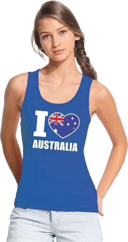 Bellatio Decorations - I Hartje Australia - Singlet - Blauw - 100% Katoen