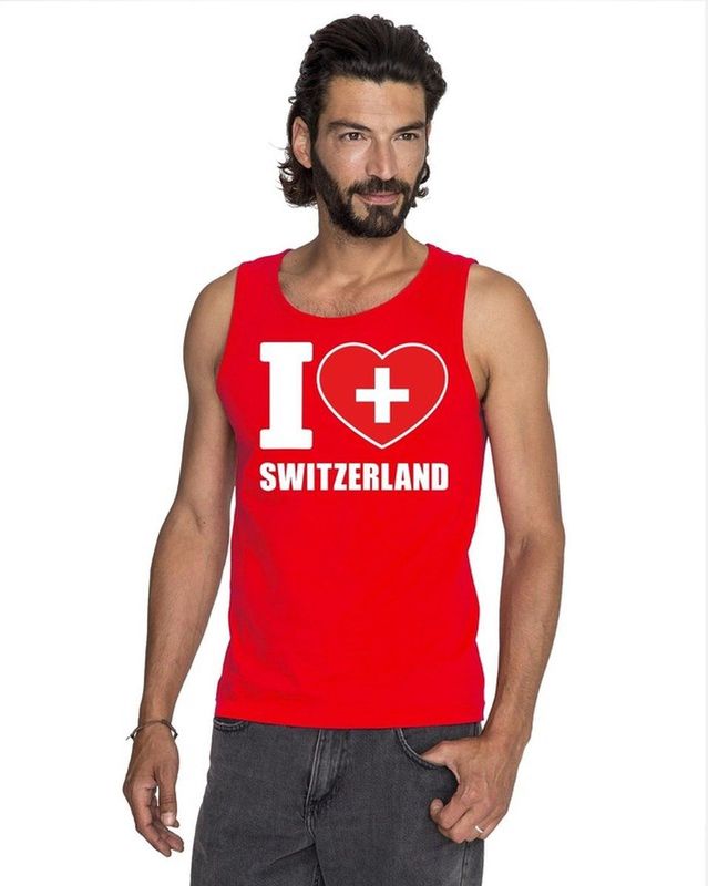 Bellatio Decorations - I Love Zwitserland - Tanktop - Rood