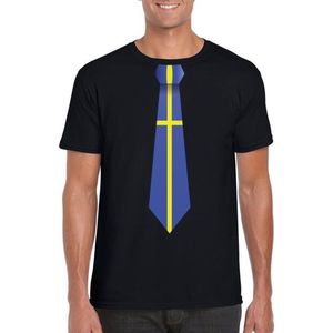 Zwart t-shirt met Zweedse vlag stropdas heren - Zweden supporter