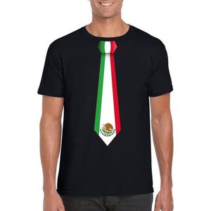 Zwart t-shirt met Mexicaanse vlag stropdas heren - Mexico supporter
