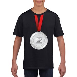 Bellatio Decorations - Shirt - Zwart - Katoen - Zilveren Medaille Bedrukking