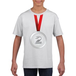 Bellatio Decorations - Kampioen Shirt - Wit - Zilveren Medaille - Kinderen