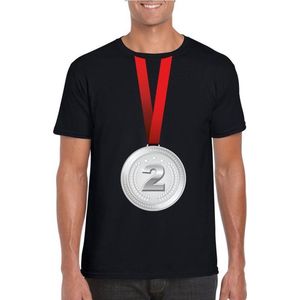 Zilveren medaille kampioen shirt zwart heren - Winnaar shirt Nr 2 L