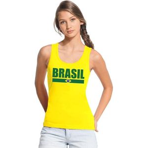 Geel Brazilie supporter singlet shirt/ tanktop dames L