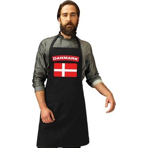 Deense vlag keukenschort/ barbecueschort zwart heren en dames - Denemarken schort