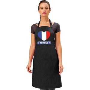 Franse vlag in hart keukenschort/ barbecueschort zwart heren en dames - I love Frankrijk schort