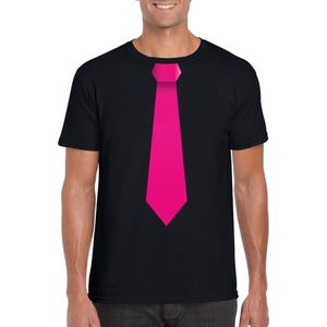 Zwart t-shirt met roze stropdas heren