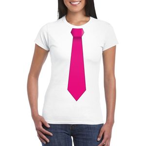 Wit t-shirt met roze stropdas dames