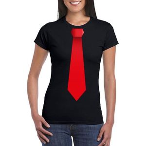 Zwart t-shirt met rode stropdas dames M