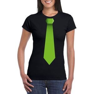 Zwart t-shirt met groene stropdas dames - Feestshirts