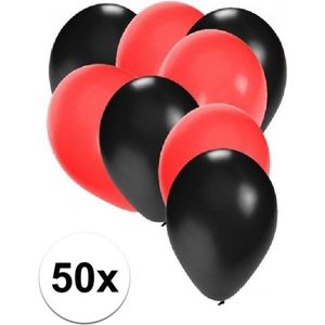 50x ballonnen zwart en rood - knoopballonnen