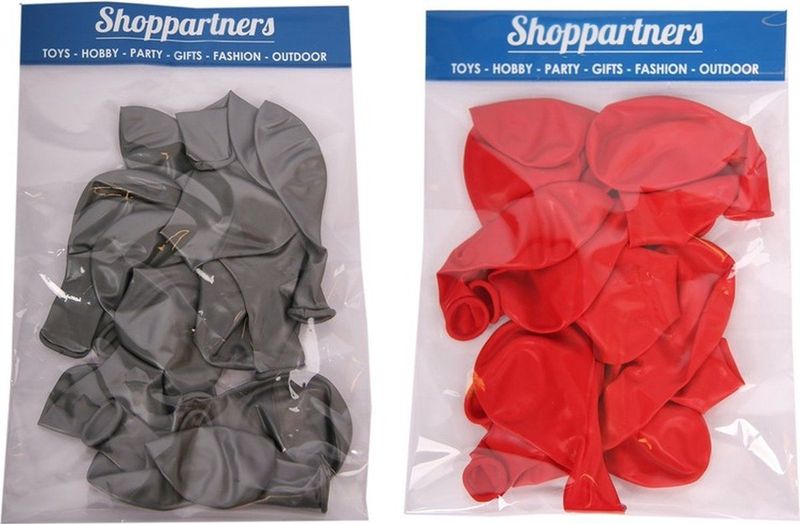 50x ballonnen zilver en rood - knoopballonnen