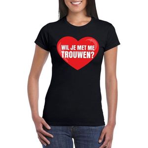 Wil je met me trouwen shirt voor huwelijksaanzoek zwart dames