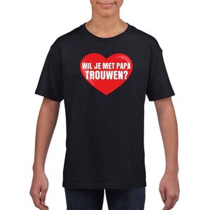 Huwelijksaanzoek t-shirt Wil je met papa trouwen zwart kinderen 134 140