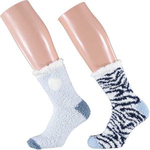 2x Dames bedsokken zebra blauw/wit maat 36/41