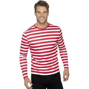 Gestreept t-shirt Wally/Piraat - wit/rood - voor volwassenen - lange mouw - carnaval/verkleed - Carnavalskostuums