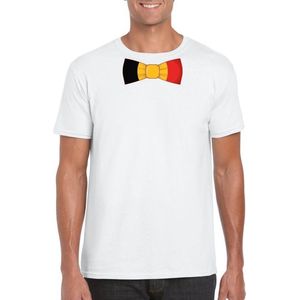 Wit t-shirt met Belgie strikje heren - Belgie supporter S