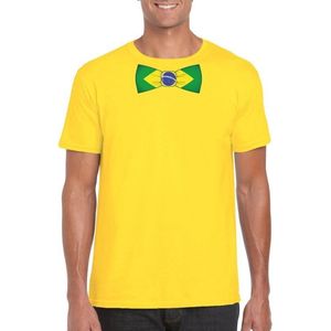 Geel t-shirt met Braziliaanse vlag strikje heren - Brazilie supporter