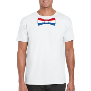 Wit t-shirt met Hollandse vlag strikje heren - Nederland supporter