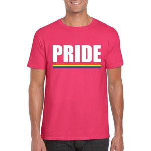 Pride shirt roze met regenboog vlag heren - Feestshirts