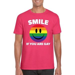 Regenboog emoticon Smile if you are gay shirt roze heren